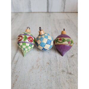 Jim Shore‎ ornament ball flower checker Xmas set decor vintage